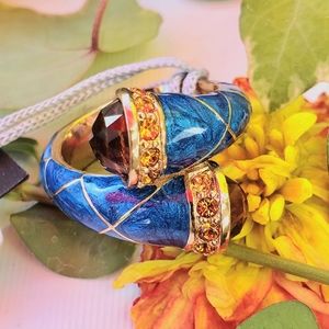 Swarovski Crystal Embellishments Michelle Monroe Gold Blue Enamel Wrap Ring SZ8